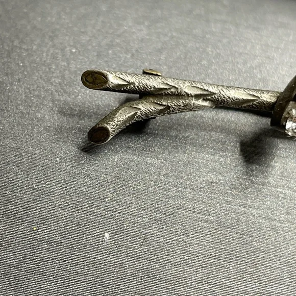 Silver Branch Lucky Horseshoe Antique Brooch White Rhinestones 800 Silver - Picture 9 of 12